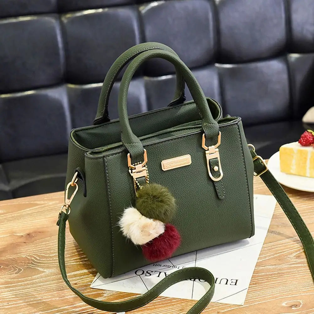 Vintage PU Leather Women's Handbag | Large Capacity Plush Tassel Shoulder Crossbody Messenger Bag (Tote Boston Style, Versatile) Luxegan