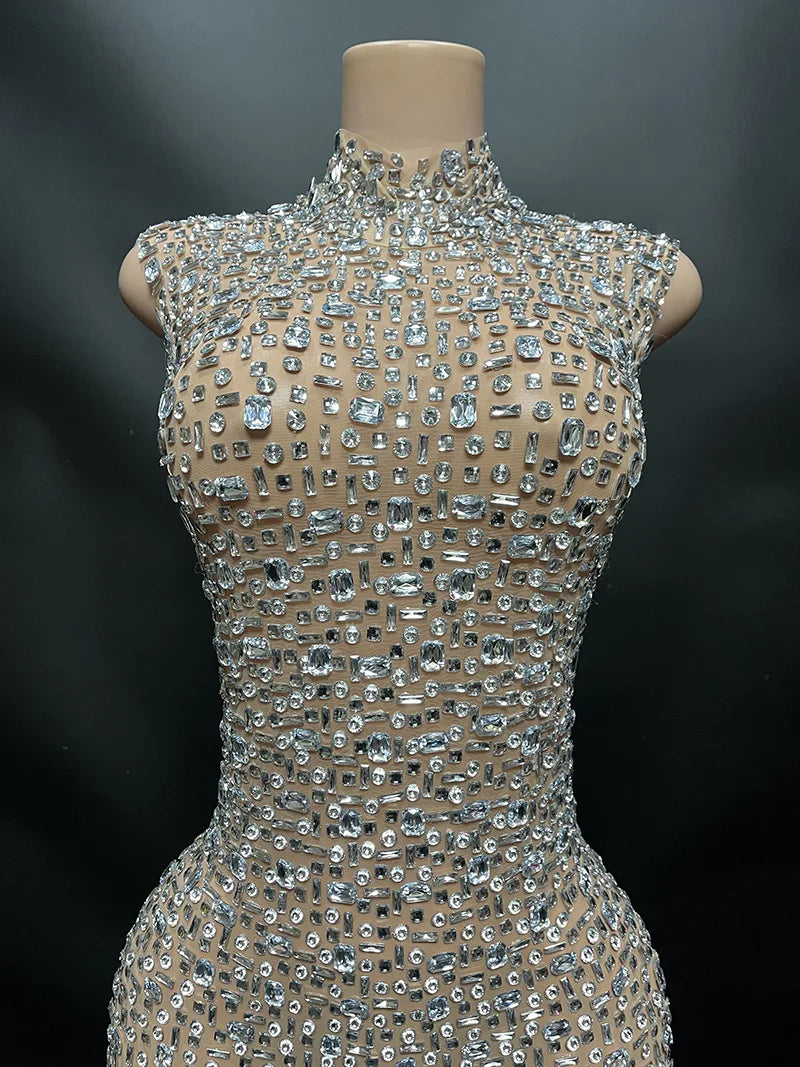 Elegant Luxury Crystal Party Dress Birthday Celebration Dress Bride Diamond Long Prom Dress Mother Formal Grand Party Dress