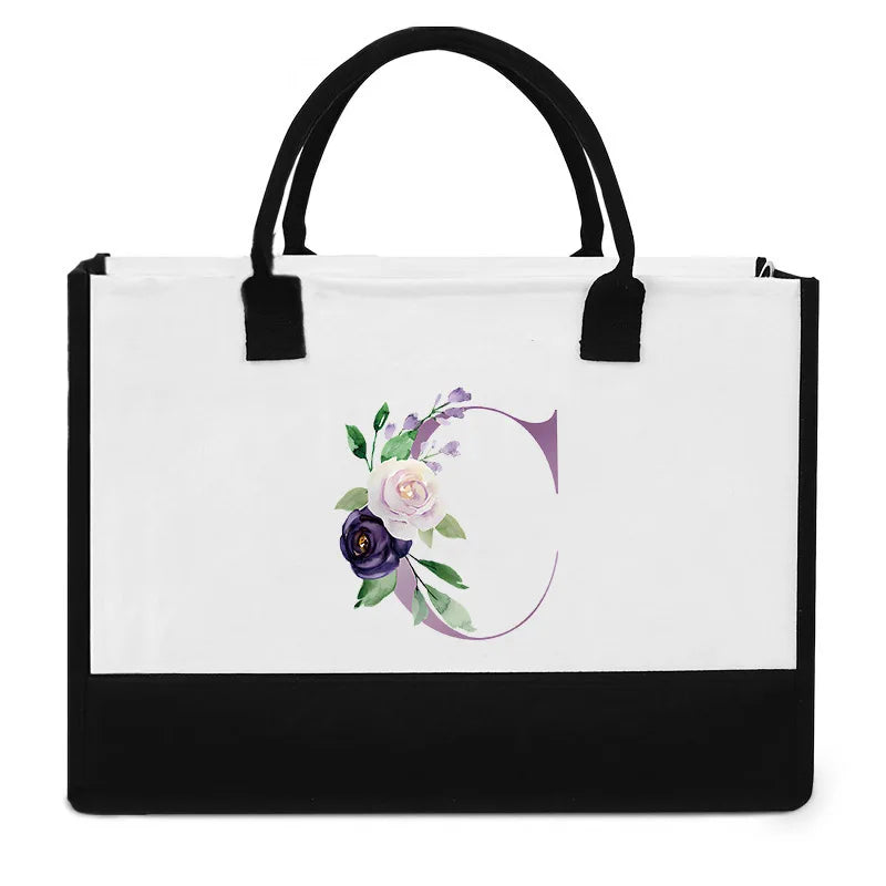 Vintage Purple Flower Series Canvas Bag | Large Capacity Reusable Jute Shopping Tote | Fashionable Imitation Sack Handbag & Casual Grocery Organizer (Unisex) Luxegan