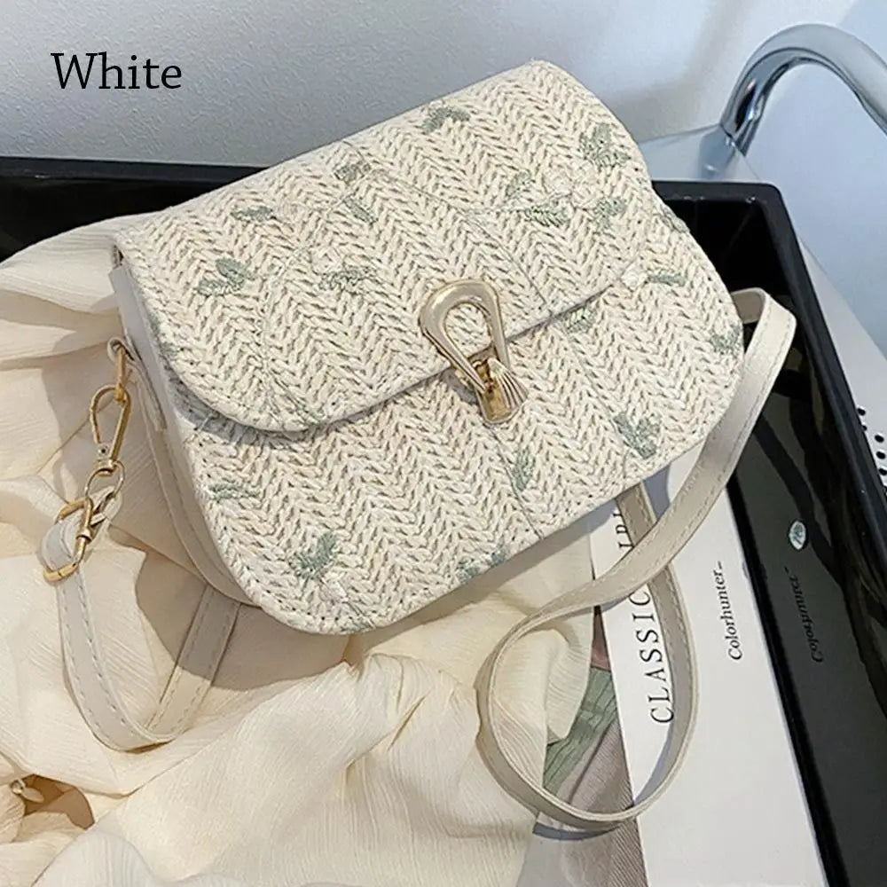 Flower Woven Saddle Bag | Cute Straw & Lace Embroidery Handbag Luxegan