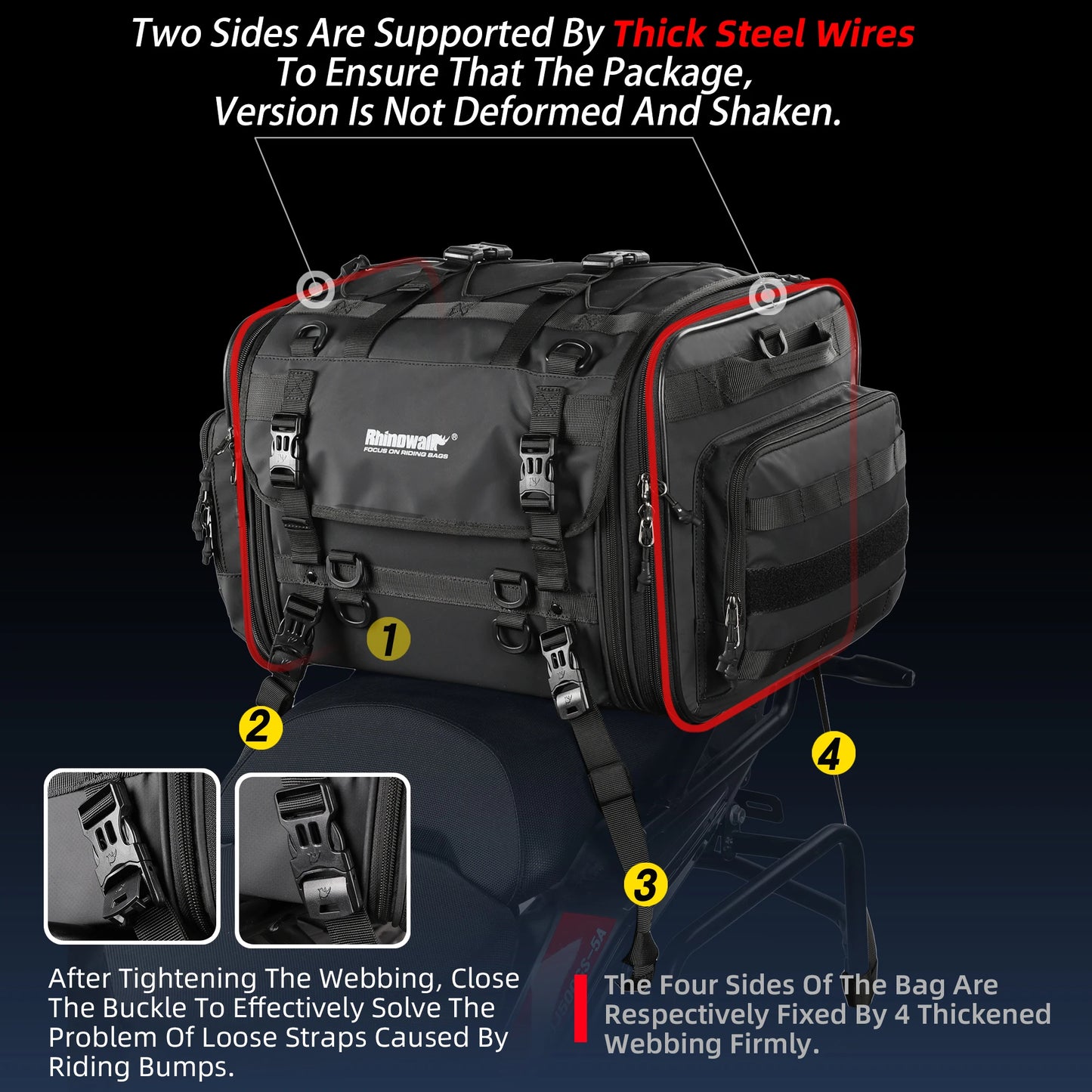 Motorcycle Rear Seat Travel Bag & Expandable Luggage | Heavy-Duty Waterproof Motor Tail Trunk Rack Bag | Premium High-Capacity 19L-80L Moto Storage | Models MT4026 / MT4045 / MT4060 / MT4080 Luxegan