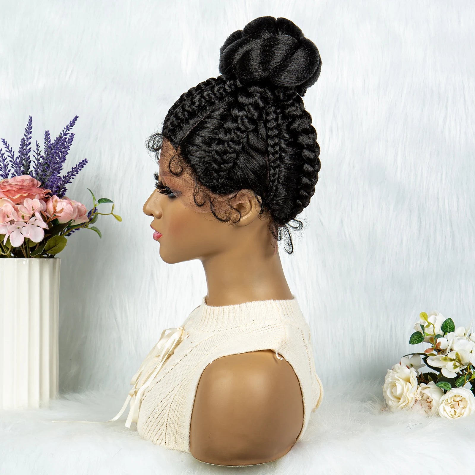 KIMA Bun Updo Braided Wig | Cornrow Style | Lace Front with Baby Hair Luxegan