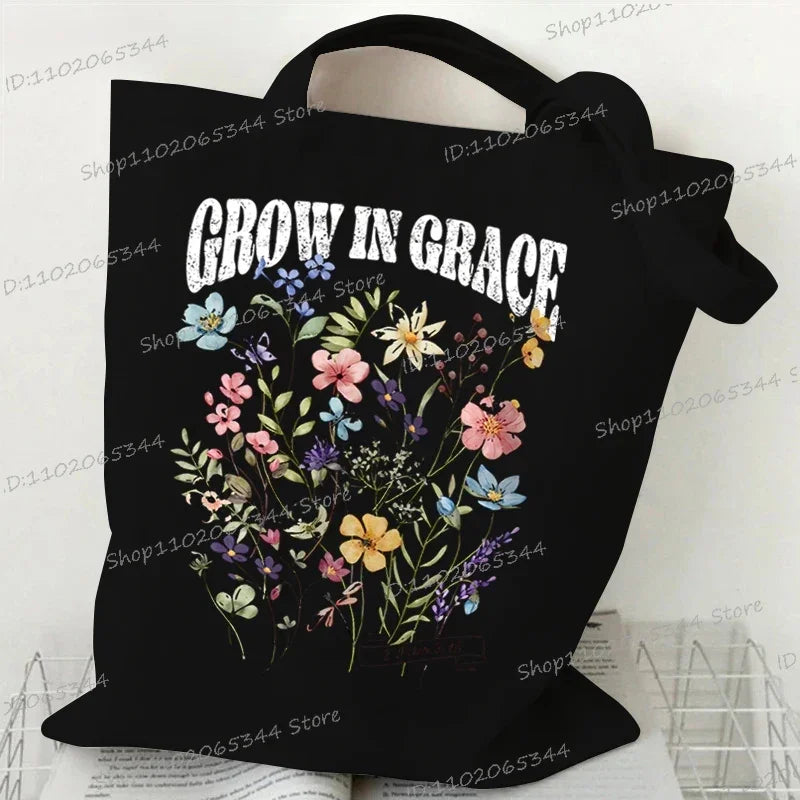 Vintage Wildflower Canvas Tote Bag | "Fruits of The Spirit" Religion Faith Shoulder Bag | Bohemia Casual Handbag for Teenagers (Unisex) Luxegan
