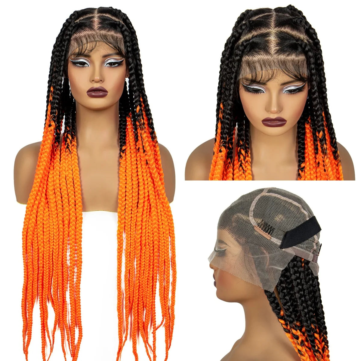 36" Orange Knotless Box Braids Wig | Transparent Full Lace | Baby Hair Luxegan