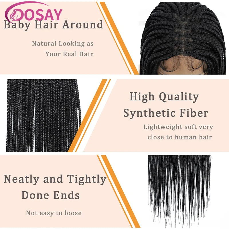 36" Full Lace Braided Wigs Synthetic Hair Box Braids Lace Front Wigs Knotless Braided Wigs For Black Women Braiding Wigs African Luxegan