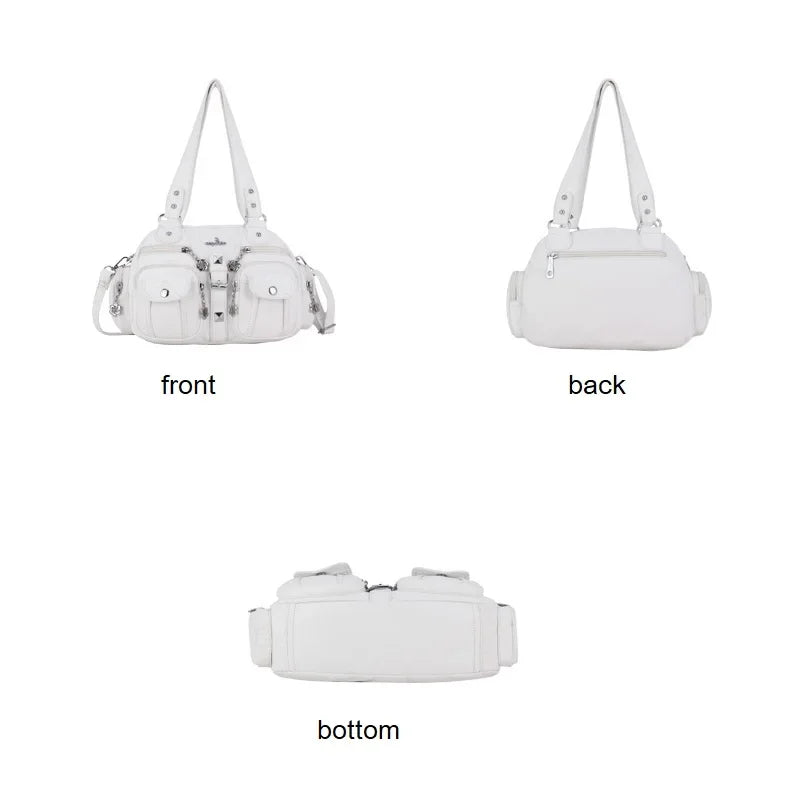 Women’s Rose Top-Handle Satchel | Luxury PU Leather Dumpling Bag | Versatile Crossbody & Shoulder Purse with Organized Interior