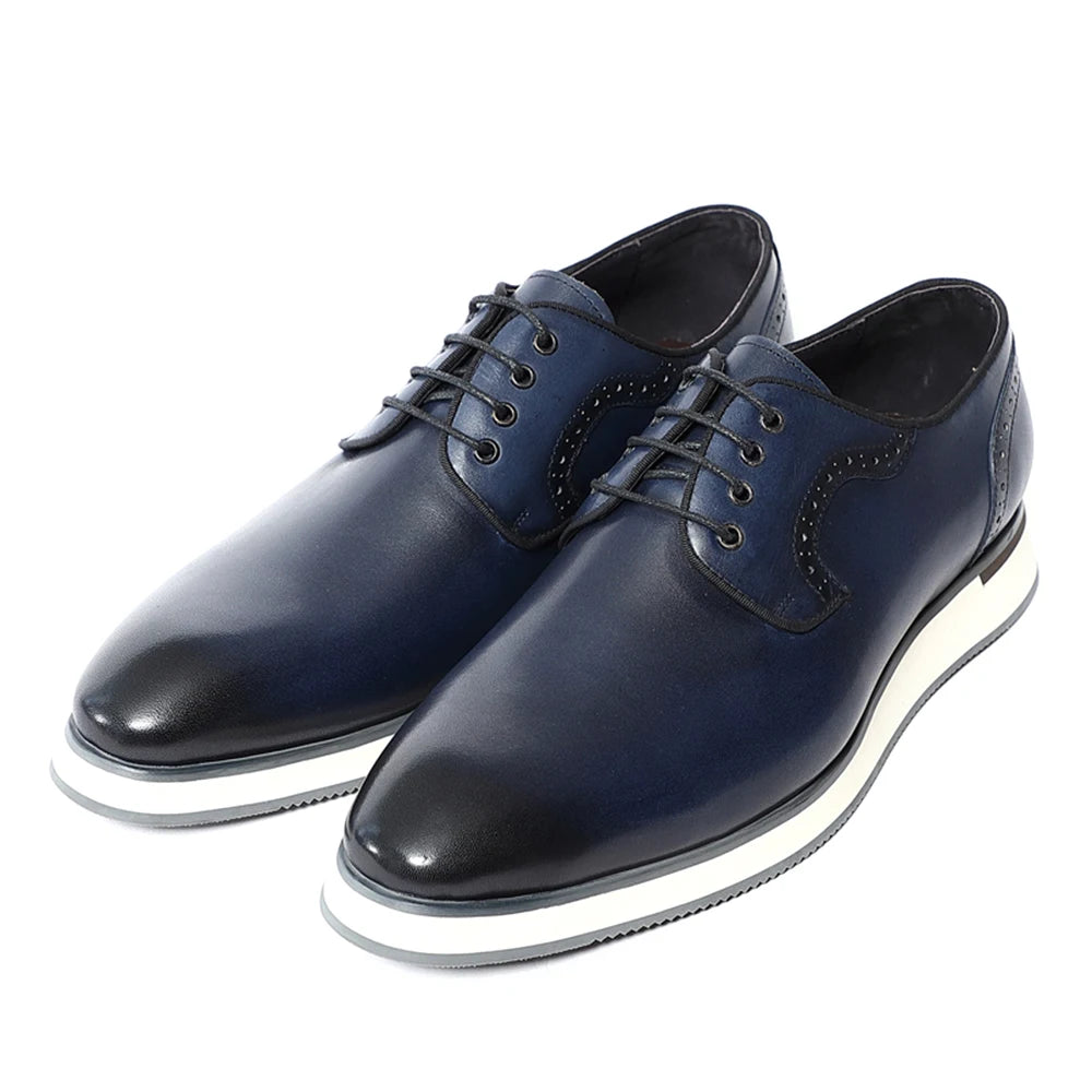 Men's Blue & Black Genuine Leather Derby Dress Shoes | Classic Casual & Business Oxfords (Breathable) Luxegan