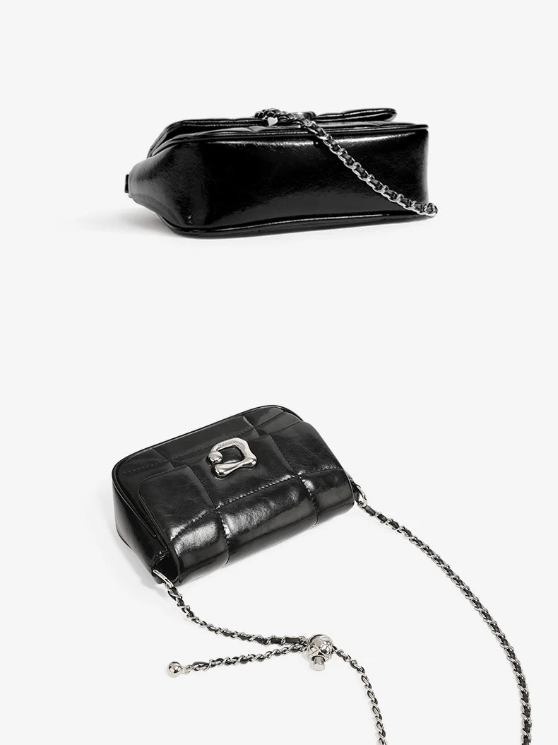 Genuine Leather Crossbody Bag | Luxury Brand Shoulder Bag with Chain Strap & Unique Design Quilted Handbag Luxegan
