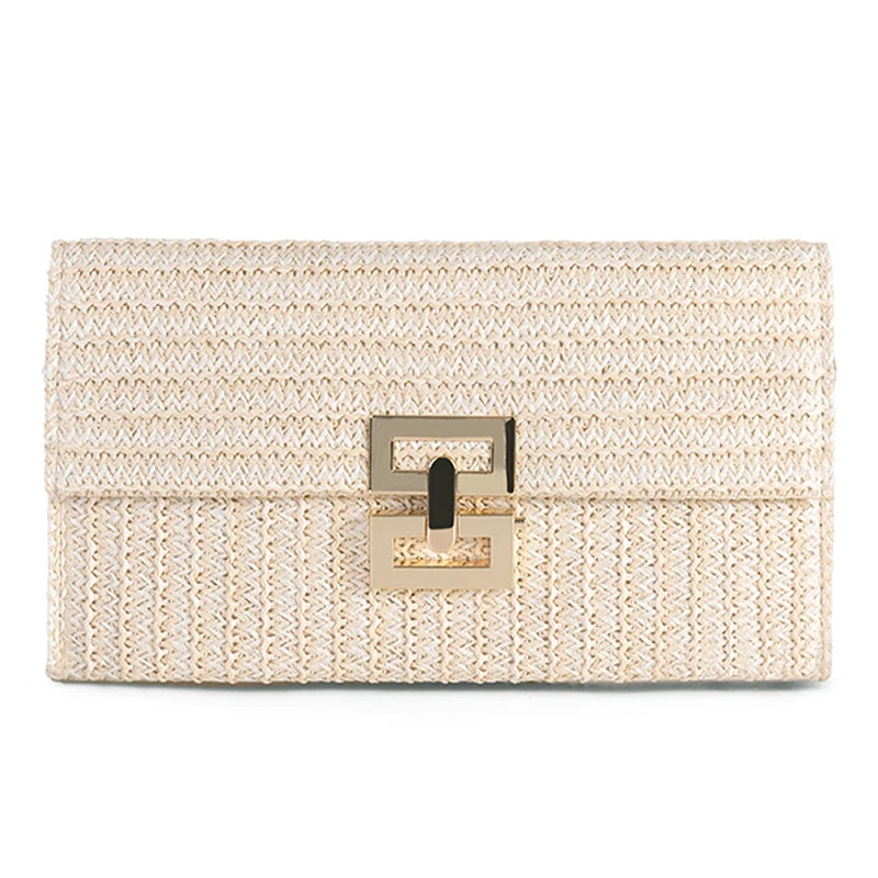 Straw Envelope Evening Party Handbag | Women's Woven Clutch & Chain Crossbody Purse Luxegan