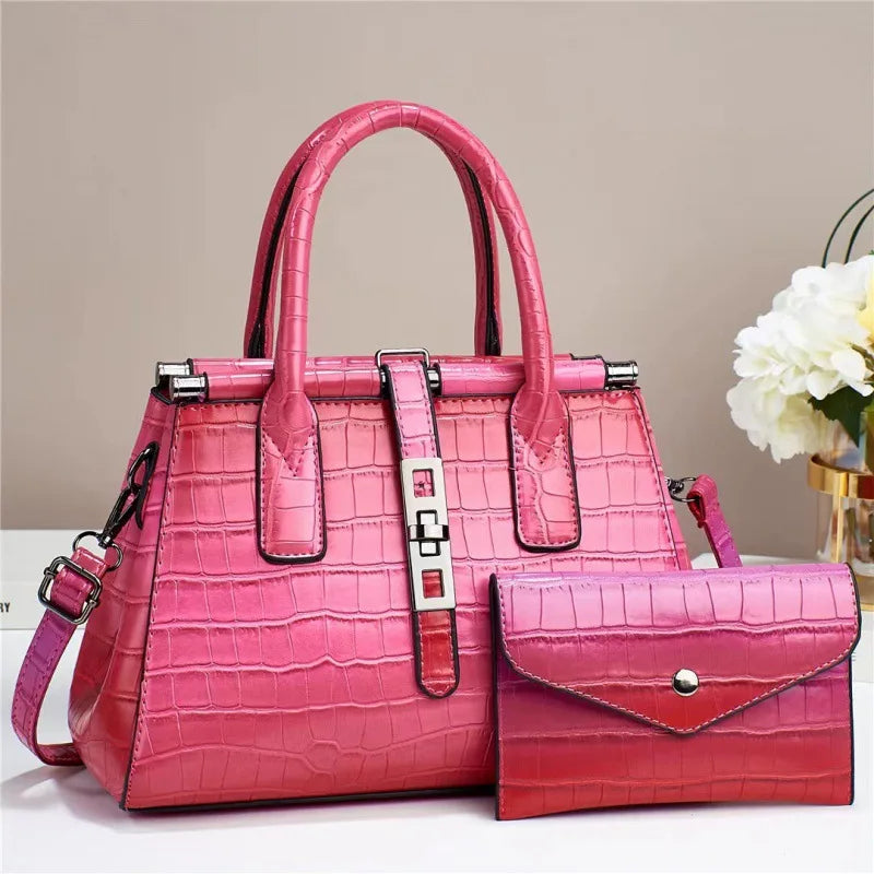 New Bright Leather Women's Bag | Large Capacity Female Shoulder & Crossbody Handbag (High Quality with Wallet, Sequined Panel) Luxegan