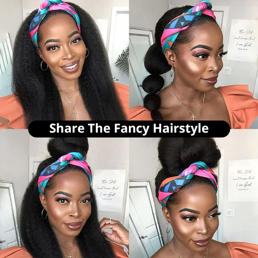 Kinky Straight Headband Wig | Sophisticated Brazilian Yaki Human Hair Silhouette | Elegant "Ready-To-Wear" Natural Color Hairpiece | "Dignified" Full Machine Made Remy Wig for Radiant Versatile Styling Luxegan