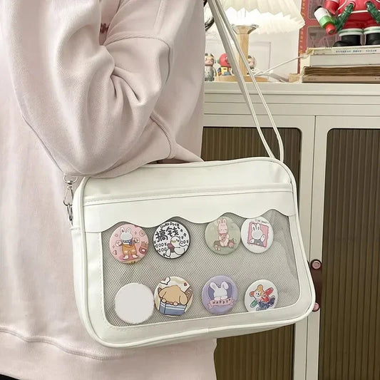 Women's PU Transparent Pocket Ita Bag | High School Girls JK Uniform Crossbody Shoulder Handbag (Fashion Satchel) Luxegan