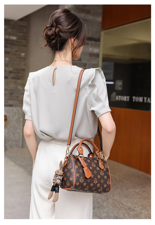 Luxury Design Women’s Top-Handle Pillow Bag | Vintage PVC Barrel-Shaped Handbag | Winter Messenger Crossbody Purse with Secure Zipper Luxegan