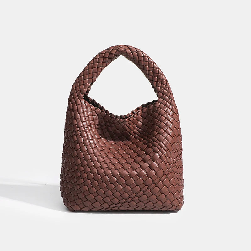 PU Woven Composite Bucket Bag | Soft Fashion Criss-cross Tote Luxegan