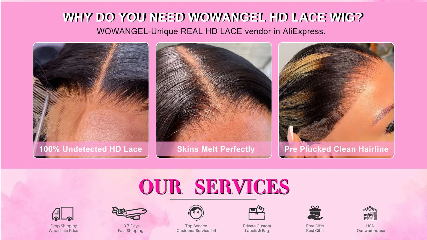Wow Angel 13x6 HD Lace Front Wigs 250% Remy Hair Body Wave Human Hair Wigs HD Lace Wigs Pre Plucked Wear To Go Wigs for Women