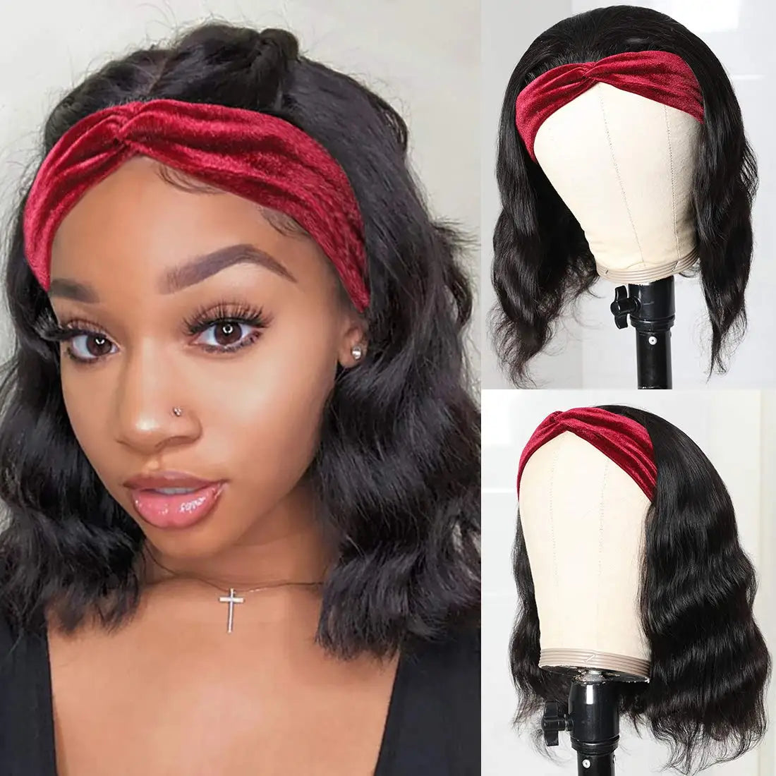 Kinky Curly Headband Bob Wig | Sophisticated "Short-to-Long" Brazilian Silhouette | Elegant "Glueless" Curly Hairpiece | "Dignified" Natural Black Human Hair Wig for Radiant Versatile Styling Luxegan