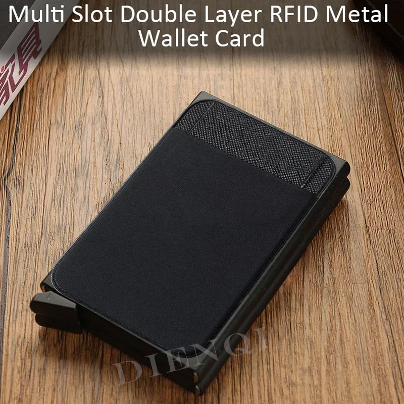 Automatic Pop Up Wallet Aluminum Double Card Case RFID Credit Card Holder Minimalist Metal Wallet Hold 12 Cards Wallet for Men
