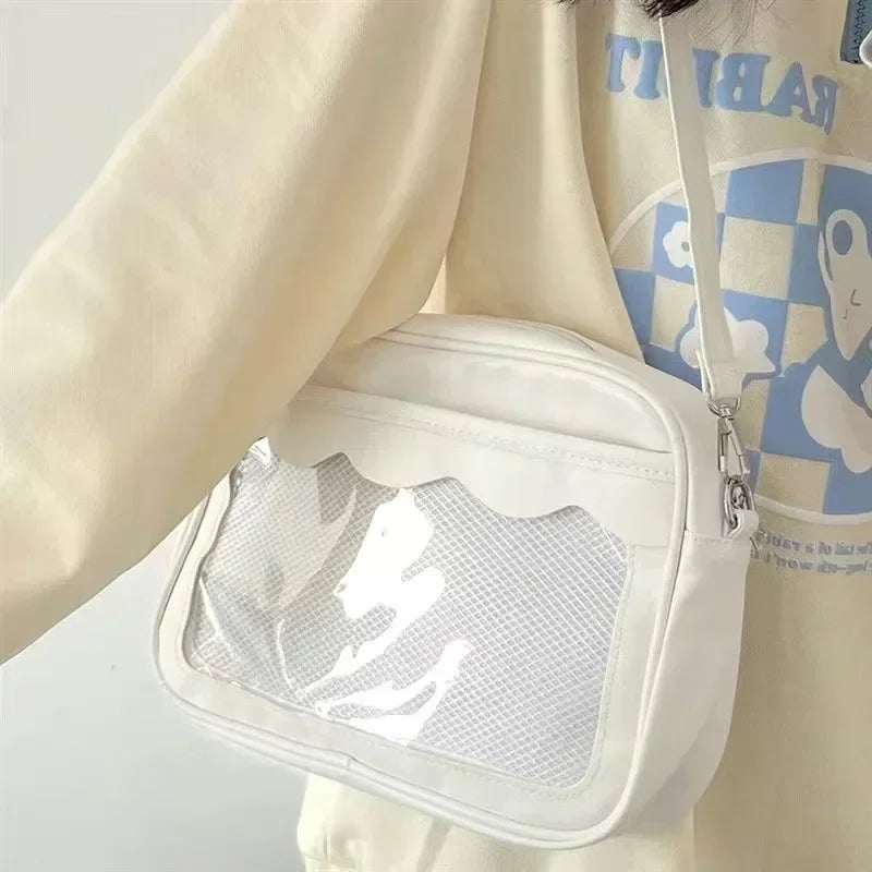 Women's PU Transparent Pocket Ita Bag | High School Girls JK Uniform Crossbody Shoulder Handbag (Fashion Satchel) Luxegan
