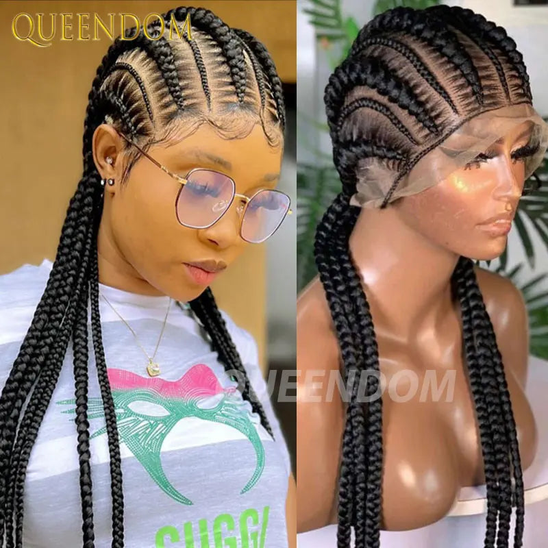 Synthetic Full Lace Cornrow Box Braided Wig 36" Lace Front Wigs Jumbo Braids Wig For Black Africa Women Braids Wig Braiding Wigs Luxegan
