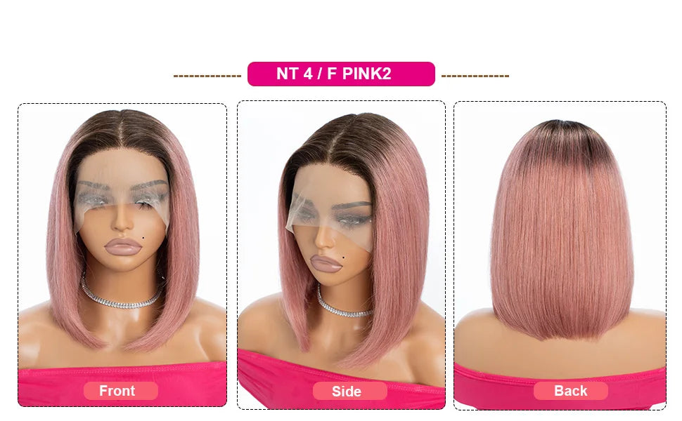 180% Density Dark Root Ginger Ombre Straight Bob Wig | Transparent T-Part Lace Front Human Hair Luxegan