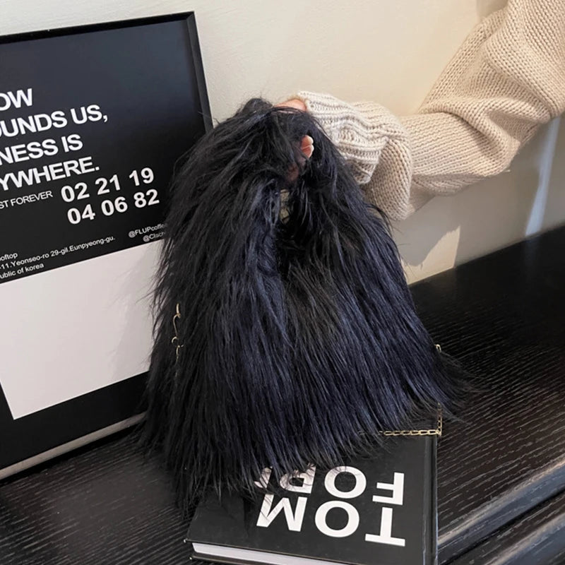 Soft Plush Faux Fur Handbag | Winter Chain Crossbody & Clutch Luxegan
