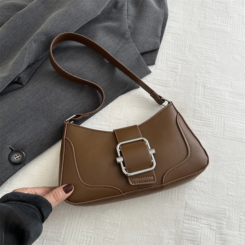 Women's Shoulder Bag | Fashionable Solid PU Leather Handbag & Casual Crossbody Purse