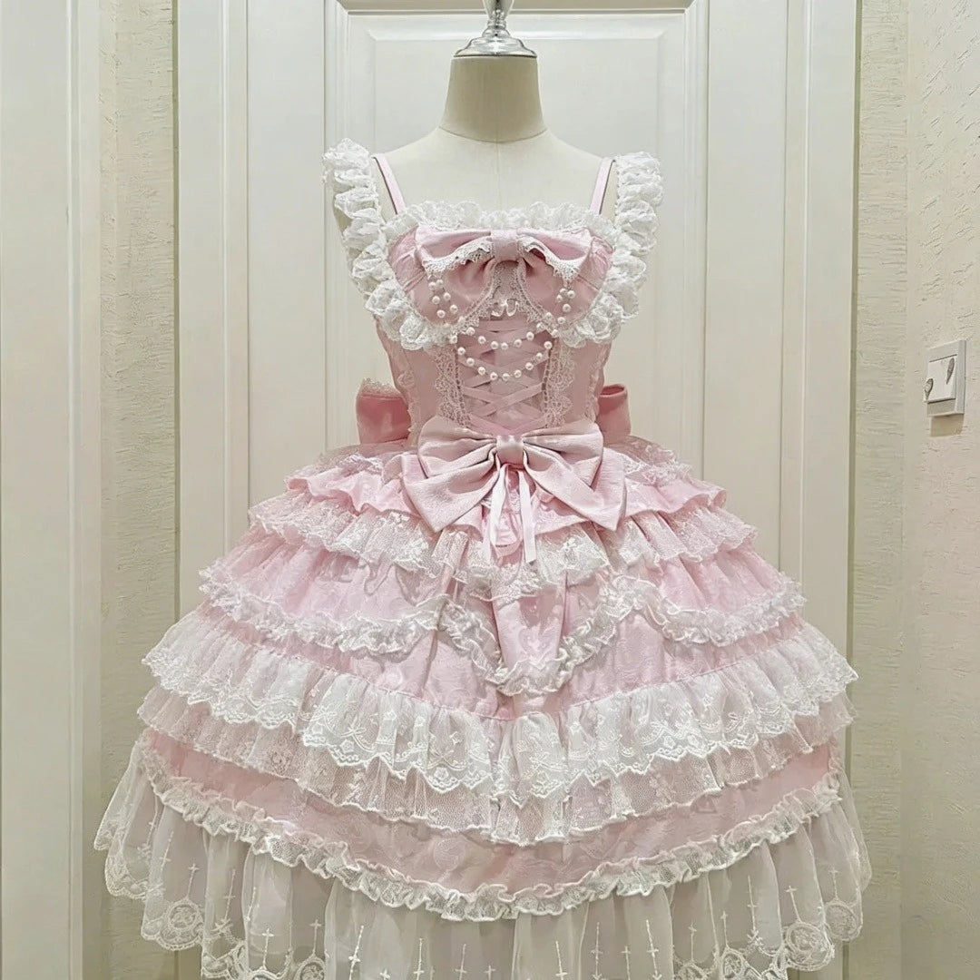 Women's Vintage Sweet Party Dress | Cute Y2k Bandage Birthdays Cake Dress | Elegant O-Neck Slim Fit Mini Dress | Premium Tatting Non-Stretch A-Line Vestido Model HD12215 Luxegan