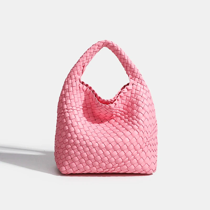 PU Woven Composite Bucket Bag | Soft Fashion Criss-cross Tote Luxegan