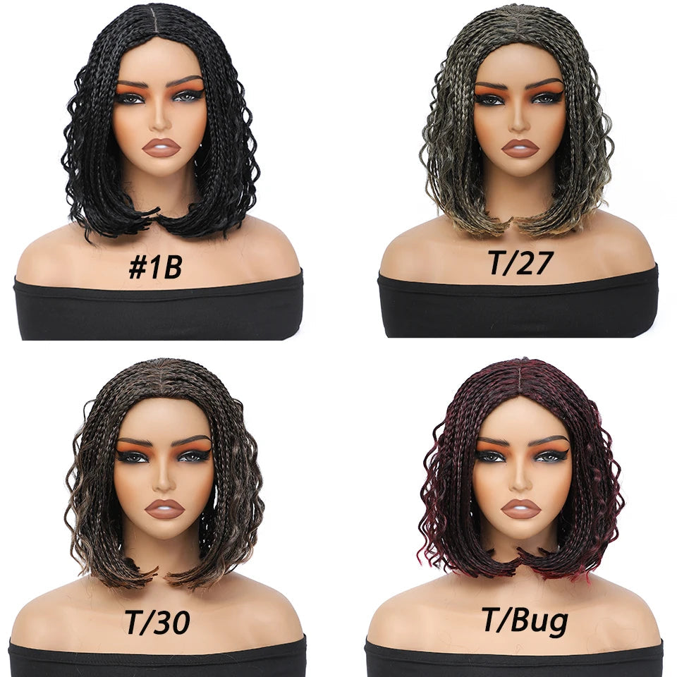 New Style Bob Box Braided Wigs For Black Women 12inches Synthetic Box Braids Crochet Hair Wigs On Sale Clearance Short Black Wig Luxegan
