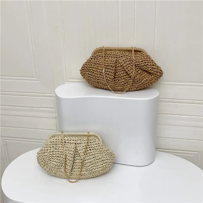Bohemian Straw Dumpling Clutch Bag | Woven Straw Tote Purse for Women (Summer Beach Bag, Wicker Clutch) Luxegan