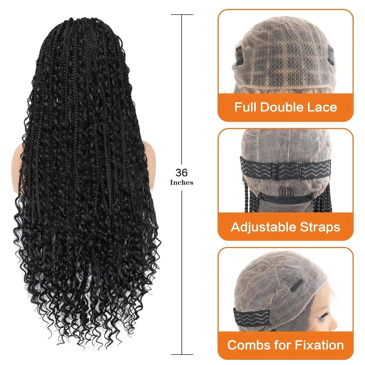 Synthetic 36" Bohemian Braided Wigs Boho Box Braid Wigs for Black Women Twisted Braids Full Lace Braided Wigs with Baby Hair Luxegan