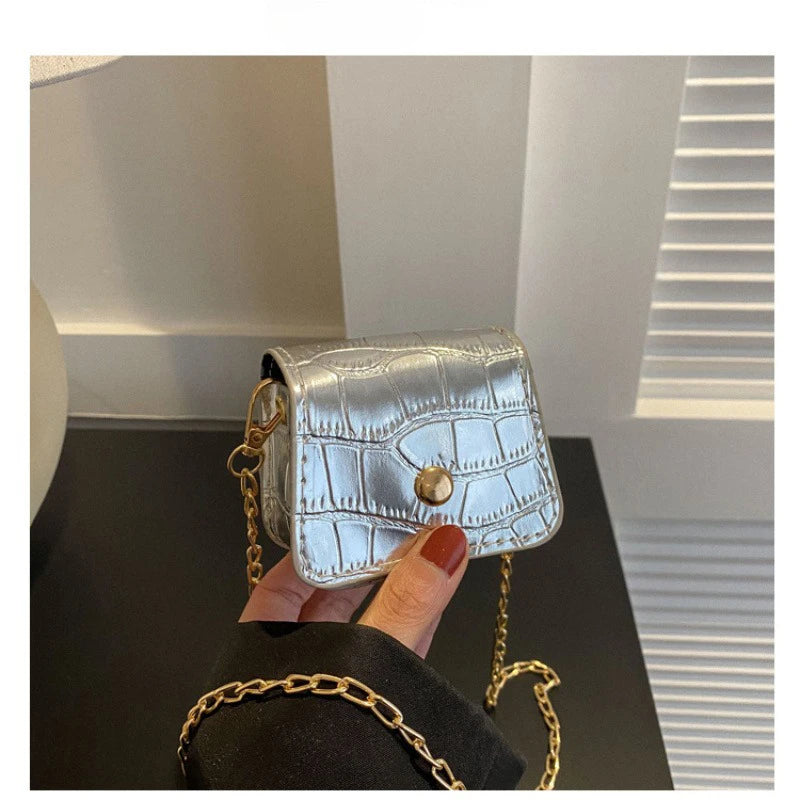 Stylish Women's Mini PU Crocodile-Embossed Bag | Decorative Coin Purse with Adjustable Metal Chain Strap Crossbody/Shoulder Luxegan