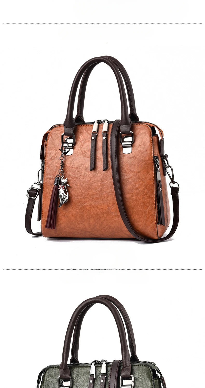 Vintage PU Leather Ladies Handbags | Women's Messenger Bags & Totes (Tassel Designer Crossbody Shoulder Bag) Luxegan