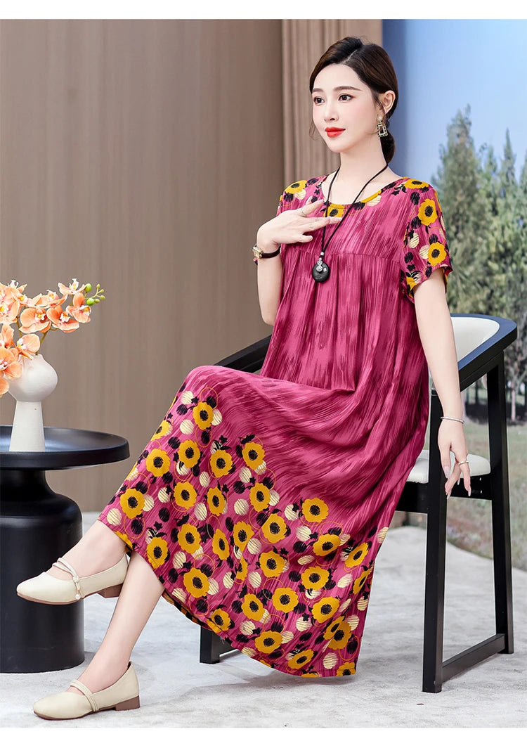 New 2025 Women Dress Female Casual short Sleeve cotton Dresses loose solid Vintage Sweet Clothing Vestidos  vestido verano