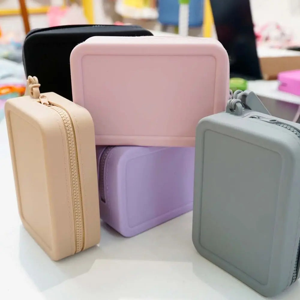 Morandi Color Silicone Cosmetic Bag | Rectangle Large Capacity Multifunction Storage Pouch | Solid Color Zipper Coin Purse Luxegan