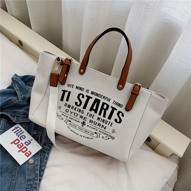 Casual Letter Design Canvas Tote | Soft Large Capacity Shoulder Bag Luxegan