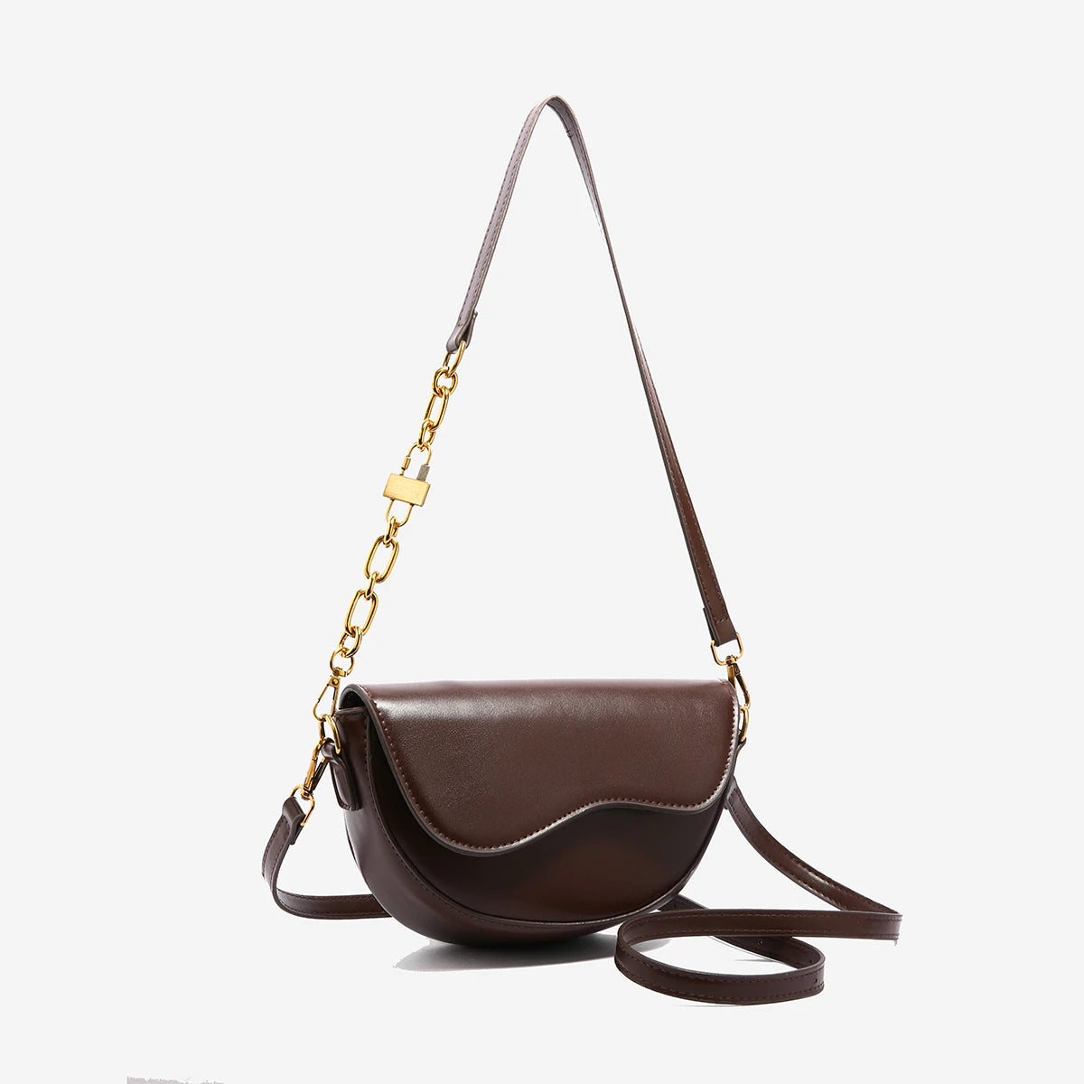Small Leather Saddle Bag | Vintage Underarm Handbag & Chain Crossbody Purse Luxegan