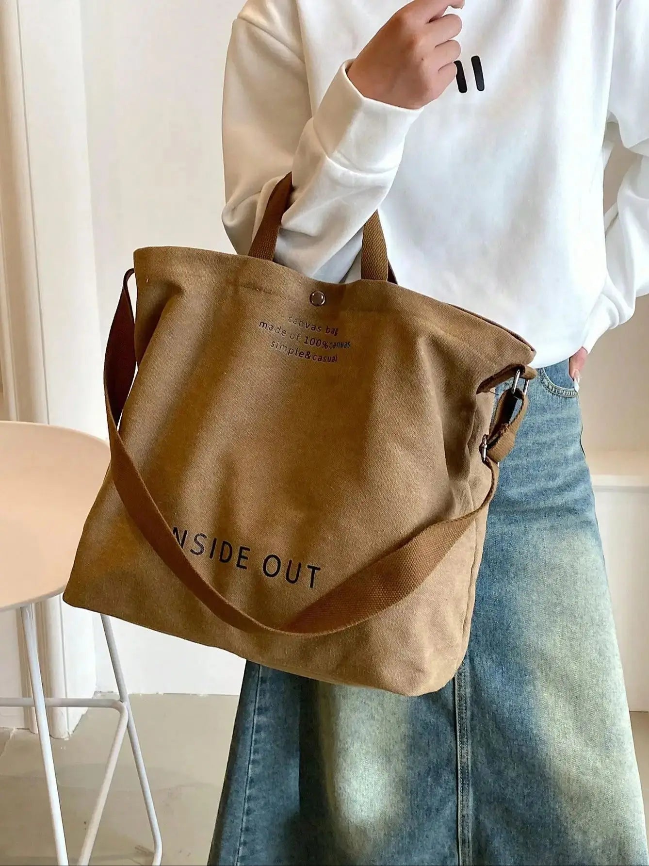 Men's and Women's Simple Crossbody Bag | Wash Canvas Thick Handbag & Large Capacity Arts Student Satchel Luxegan
