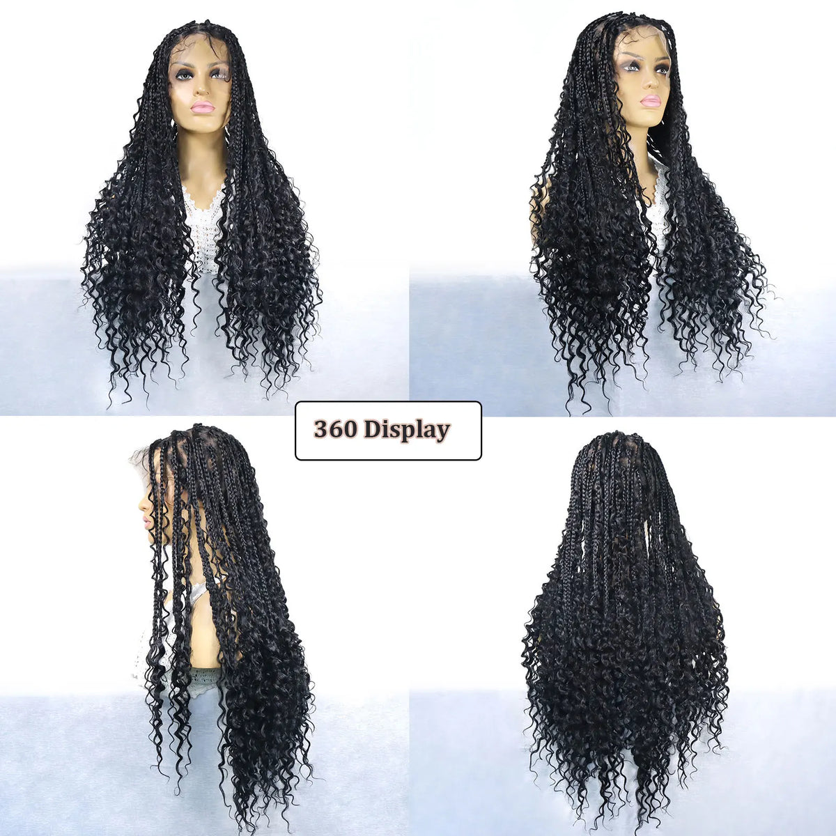 24" Boho Double Full Lace Knotless Braided Wig - Bohemian Curly - Synthetic - with Baby Hair