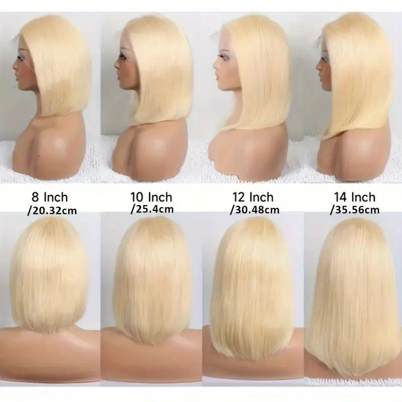 613 Blonde Straight Short Bob Wig - 13x4 & 4x4 Transparent Lace Frontal Human Hair Wig - 150% Density Pre-Plucked Honey Blonde Brazilian Remy Wig for Women (8-16 Inch) Luxegan