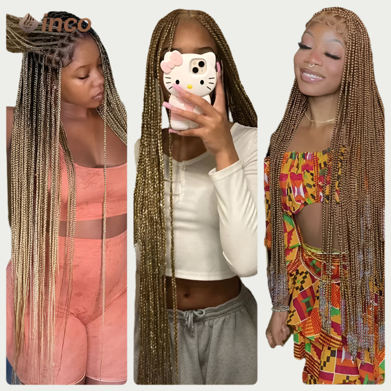 Knotless Box Braids Full Lace Wig | Cornrow Accents | Synthetic Braids | Black Women Luxegan