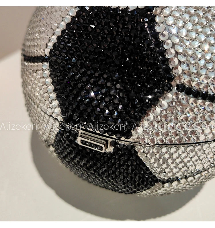 Football Shaped Crystal Evening Bag | Luxury Rhinestone & Metallic Sports-Chic Purse | Unique Boutique Diamond Wedding Party Clutch (Model AK-251119) Luxegan