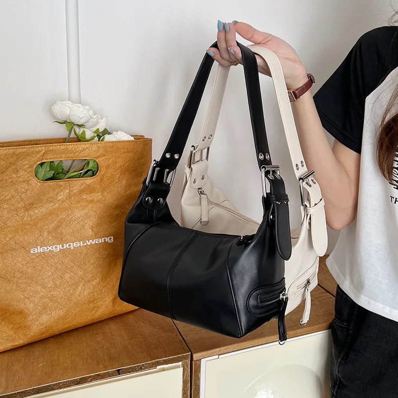 Y2K Style Shoulder Bag | Trendy Motorcycle Handbag & Minimalist Shoulder Purse Luxegan