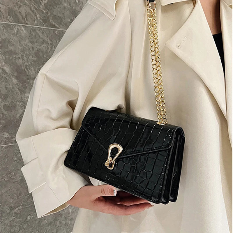 Crocodile Pattern Shoulder Bag | Chain Crossbody & Clutch Luxegan