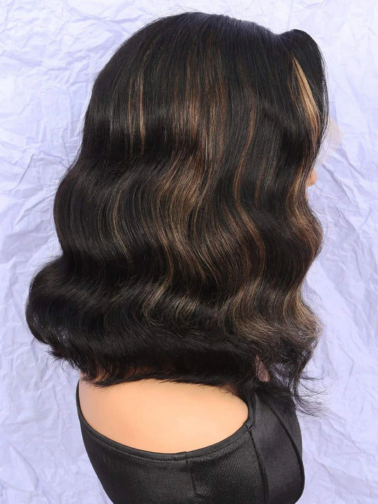High-Density Mixed #30 Body Wave Bob | Sophisticated 13x5x1 HD Transparent T-Part Lace | Elegant "Caramel Highlight" Brazilian Human Hair | "Dignified" 8–16 Inch Pre-Plucked Remy Wig for Radiant Versatile Styling Luxegan
