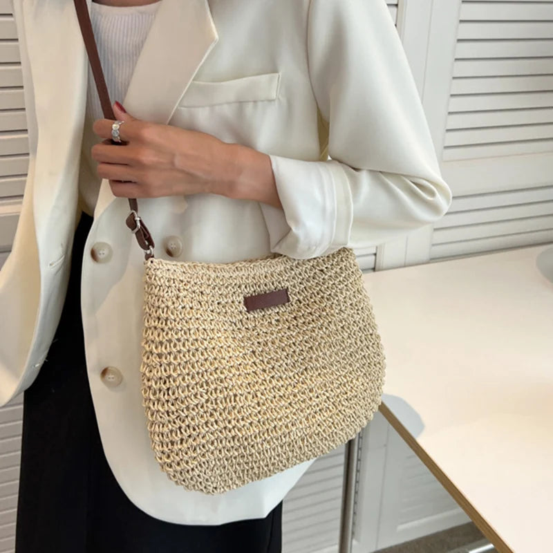 Summer Straw Saddle Bag | Handmade Woven Crossbody Purse Luxegan