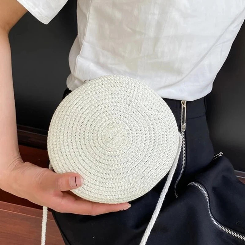 Round Straw Bag | Women's Woven Beach Crossbody Bag & Handmade Knitted Small Handbag Luxegan