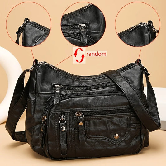 Ladies' Multi-Pocket Crossbody Bag | Fashion Multi-Zip & Vegan Leather Handbag Luxegan