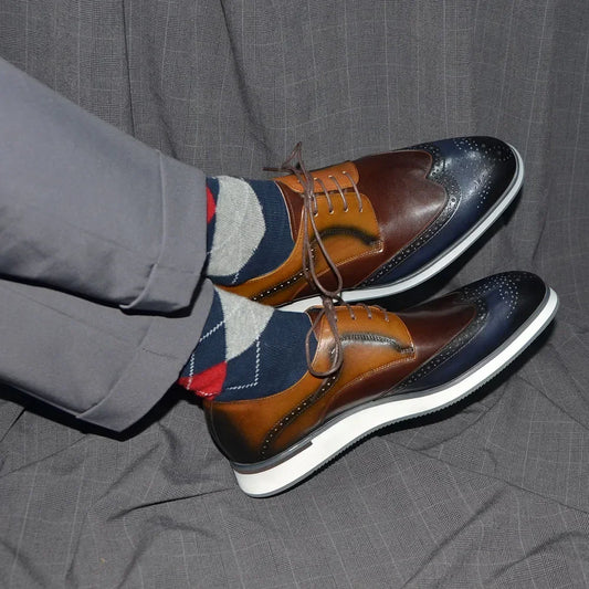 Autumn Winter Men's Brogue Derby Sneakers | Sophisticated Wingtip Wingtip Toe Dress Shoes | Elegant "Handmade Mixed Colors" Silhouette | "Dignified" Breathable Genuine Leather Footwear for Radiant Versatile Casual Styling Luxegan