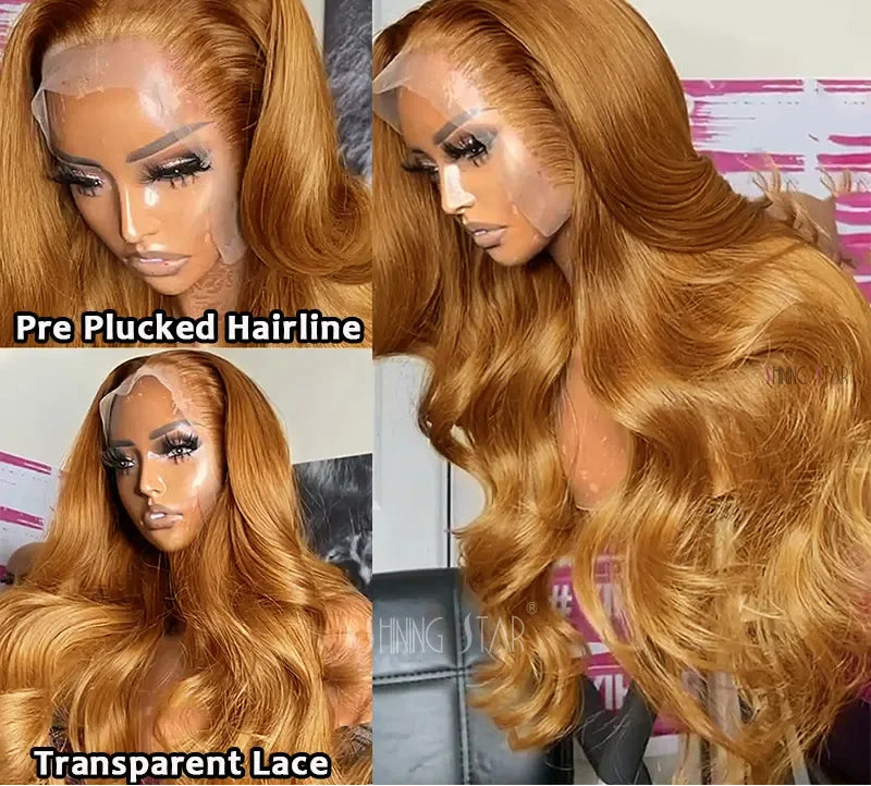 Ginger Blonde Body Wave Wig | Sophisticated 13x4 HD Transparent Lace Frontal | Elegant "Honey Ginger" Brazilian Human Hair | "Dignified" 16–32 Inch Pre-Plucked Remy Hair for Radiant Versatile Styling Luxegan